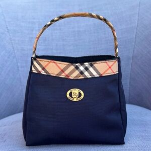Rare Burberrys Nova Check Mini Hand Bag Navy blue